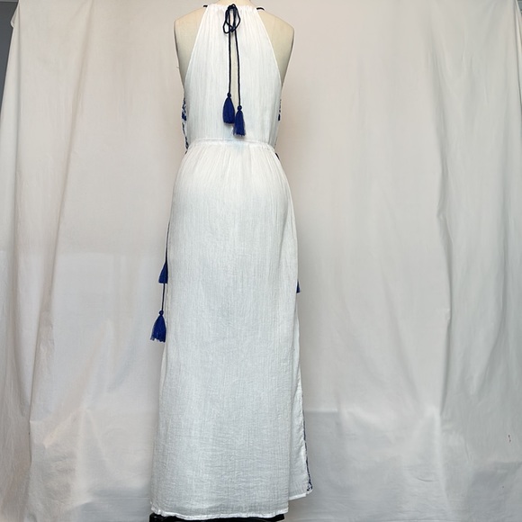 Boemo - White Gauze Maxi Dress With Blue Rope and Embroidery Detailing - Picture 2 of 7